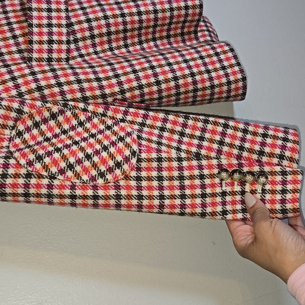 Talbots Shetland Wool Multi Color Plaid Elbow Patch Lined Blazer BWOT - Picture 10 of 13